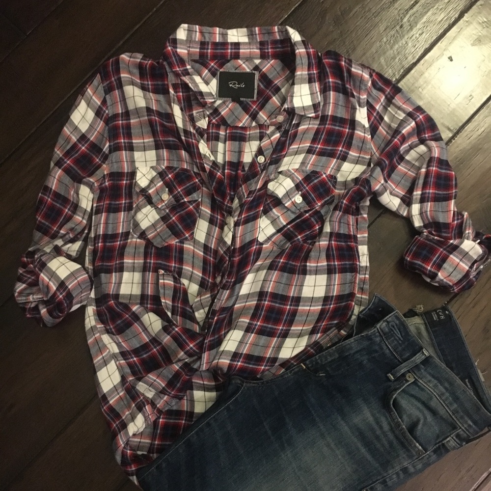 Rails plaid button up size Small